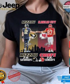 Brady Cook Mizzou Tigers On Saturdays and Travis Kelce Kansas City Chiefs On Sundays Signatures Shirt