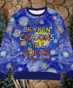 Broken Crayons Still Color, Gift For Teacher, Personalized Knitted Ugly Sweater