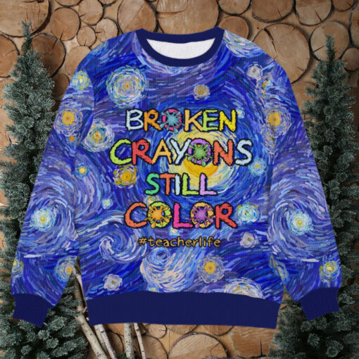 Broken Crayons Still Color, Gift For Teacher, Personalized Knitted Ugly Sweater