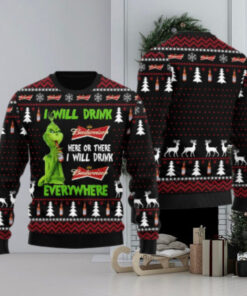 Budweiser Grinch Will Drink Everywhere Ugly Sweater