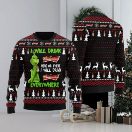 Budweiser Grinch Will Drink Everywhere Ugly Sweater