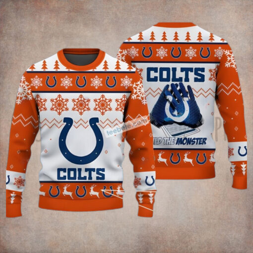 Build The Monster Indianapolis Colts Orange Ugliest Ugly Christmas Sweater