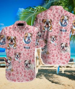 Bulldog Love Rose Best Gifts For Dog Lovers Hawaiian Shirt Aloha Casual Shirt For Men And Women