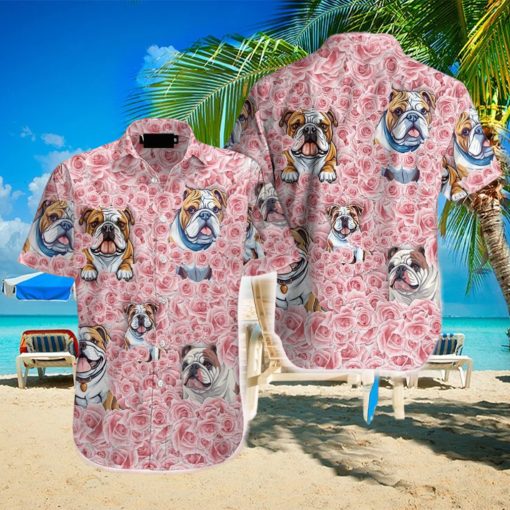 Bulldog Love Rose Best Gifts For Dog Lovers Hawaiian Shirt Aloha Casual Shirt For Men And Women