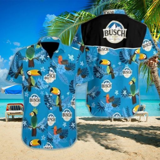 Busch Light Hawaiian Shirt Bird And Tropical Flower Pattern