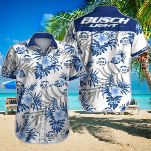 Busch Light Hawaiian Shirt Blue Tropical Floral