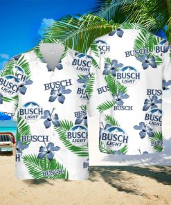 Busch Light Hawaiian Shirt Hibiscus Flower Pattern