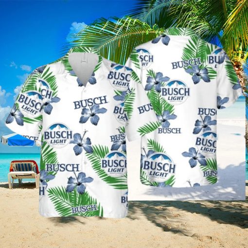 Busch Light Hawaiian Shirt Hibiscus Flower Pattern