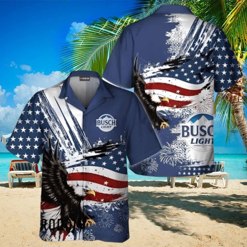 Busch Light Hawaiian Shirt US Flag And Eagle 4 Of July Independence Day