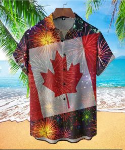 Canada Day Fireworks Short Sleeve Hawaiian Shirt