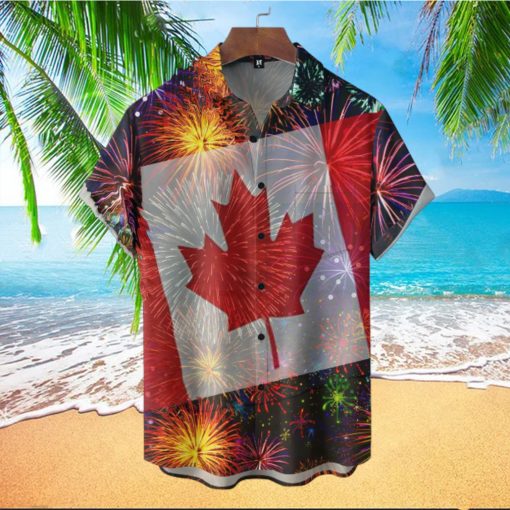 Canada Day Fireworks Short Sleeve Hawaiian Shirt