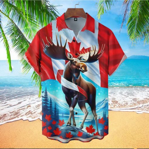 Canada Day Moose Chest Pocket Hawaiian Shirt