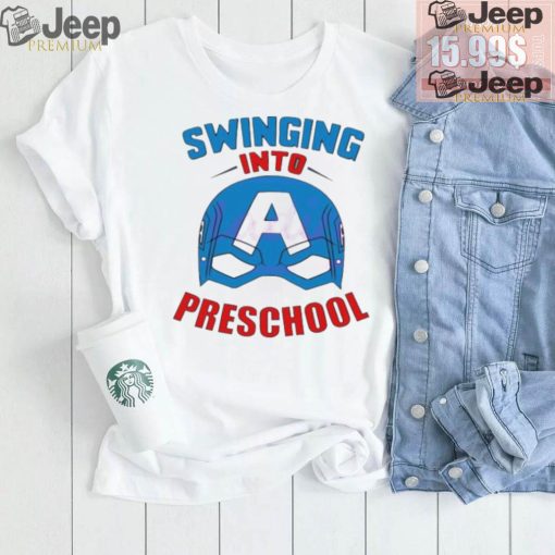 Captain america swinging into preschool shirt