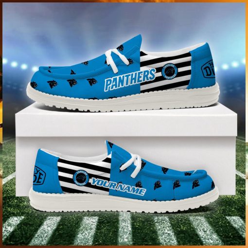 Carolina Panthers 2024 Version Personalized Hey Dude Shoes