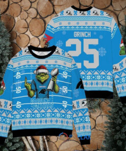 Carolina Panthers x Grinch Christmas Dr. Seuss How the Grinch Stole Christmas with Super Bowl Trophy Custom Ugly Christmas Sweater