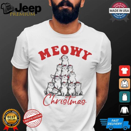 Cat Santa hat meowy Christmas shirt