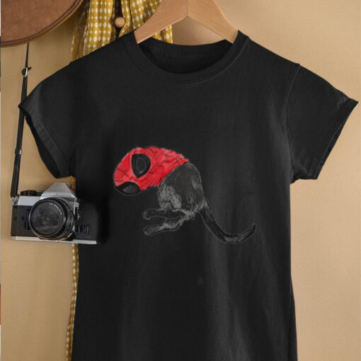 Cat wearing Spiderman mask shirt