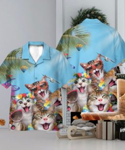 Cats Summer Beach Funny 3D Hawaiian Shirt Holiday Gift