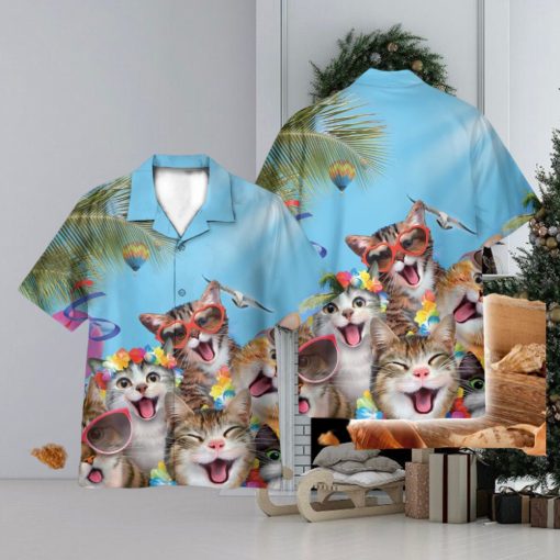 Cats Summer Beach Funny 3D Hawaiian Shirt Holiday Gift