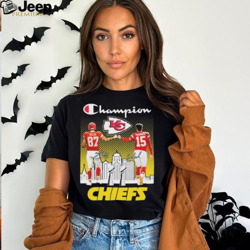 Champions Travis Kelce And Patrick Mahomes Kansas City Chiefs Super Bowl LVIII Signatures Shirt