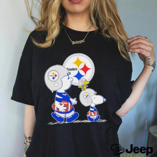 Charlie Brown Snoopy and Woodstock Pittsburgh Steelers football logo shirt