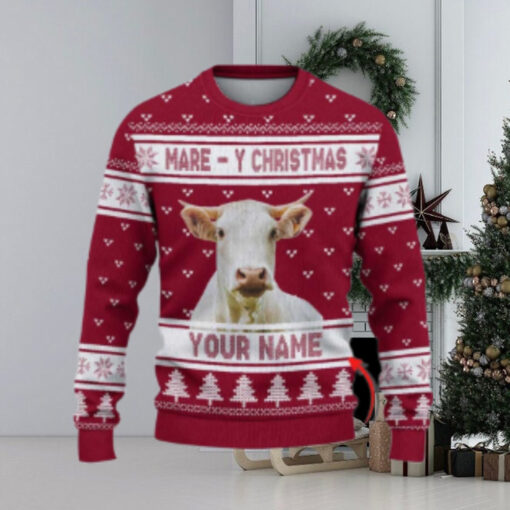 Charolais Mare Y Christmas Ugly Sweater Xmas, Custom Cow Ugly Sweatshirt Gift For Farmer Cow Lover