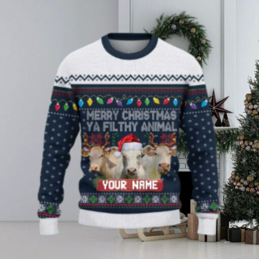 Charolais Merry Christmas Ugly Sweater Xmas, Custom Cow Ugly Sweatshirt Gift For Farmer Cow Lover