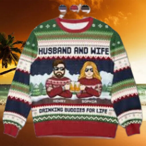 Cheers To Us And A Season Full Of Happiness   Couple Personalized Custom Ugly Sweatshirt