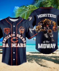 Chicago Bears Da Bears Monsters Of The Midway Blue Design Baseball Jersey