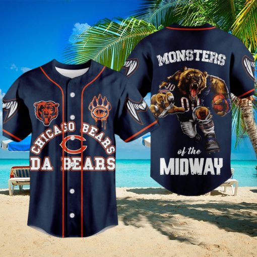 Chicago Bears Da Bears Monsters Of The Midway Blue Design Baseball Jersey