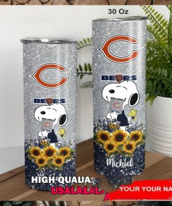 Chicago Bears Snoopy Sunflower Custom Name Skinny Tumbler