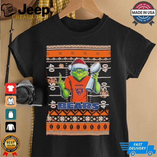 Chicago Bears X Grinch Christmas with Super Bowl Trophy ugly Christmas shirt