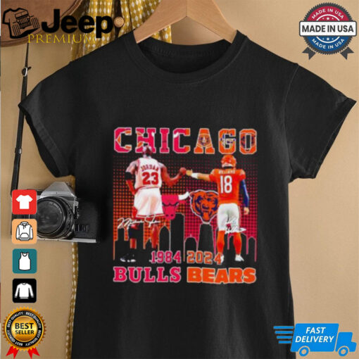 Chicago Bulls Michael Jordan and Chicago Bears Caleb Williams 1984 2024 signatures shirt