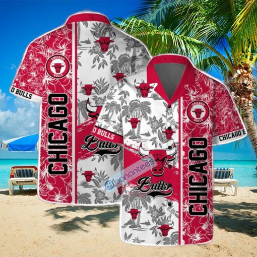 Chicago Bulls NBA Logo Hibiscus Mix Tree Pattern Set Hawaiian Shirt & Short