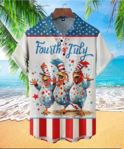 Chickens Happy Fourth Of July Short Sleeve Hawaiian Shirt