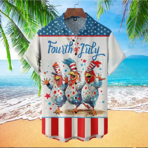 Chickens Happy Fourth Of July Short Sleeve Hawaiian Shirt