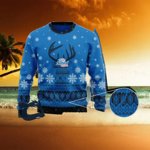 Christmas 2024 Blue Natural Light Reindeer Snowy Ugly Sweater