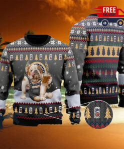 Christmas 2024 Bulldog Drink Lite Beer Ugly Sweater