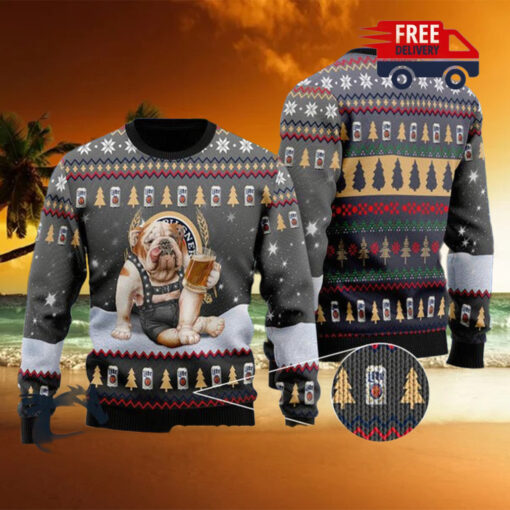 Christmas 2024 Bulldog Drink Lite Beer Ugly Sweater