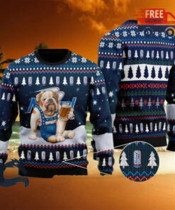 Christmas 2024 Bulldog Drink Natural Light Beer Ugly Sweater