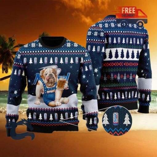 Christmas 2024 Bulldog Drink Natural Light Beer Ugly Sweater