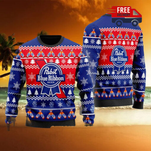 Christmas 2024 Christmas Cheers With Pabst Blue Ribbon Beer Ugly Sweater