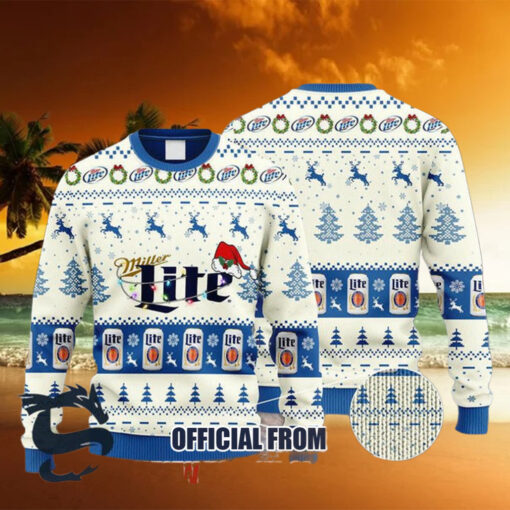 Christmas 2024 Miller Lite Reindeer Snowy Night Ugly Sweater