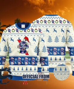 Christmas 2024 Pabst Blue Ribbon Reindeer Snowy Night Ugly Sweater