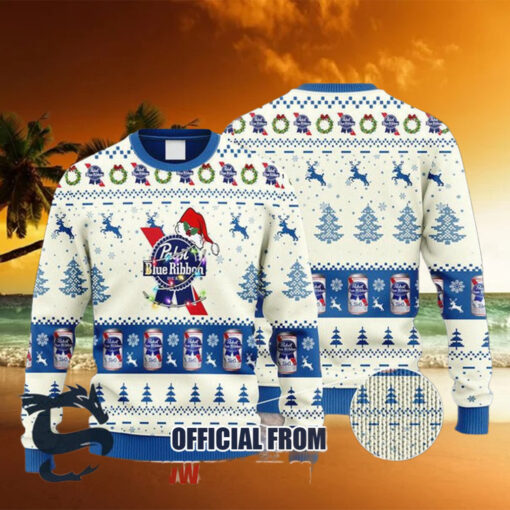 Christmas 2024 Pabst Blue Ribbon Reindeer Snowy Night Ugly Sweater