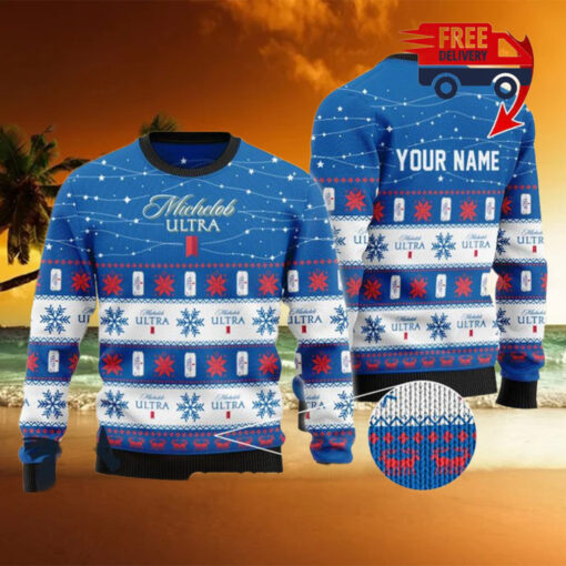 Christmas 2024 Personalized Christmas Twinkle Lights Michelob Ultra Ugly Sweater