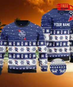 Christmas 2024 Personalized Christmas Twinkle Lights PBR Beer Ugly Sweater