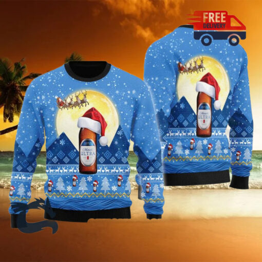 Christmas 2024 Santa Claus Sleigh Michelob ULTRA Ugly Sweater