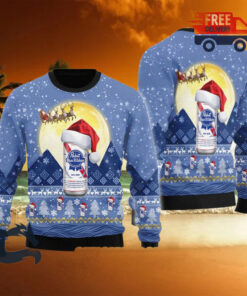 Christmas 2024 Santa Claus Sleigh Pabst Blue Ribbon Ugly Sweater