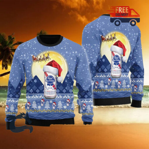 Christmas 2024 Santa Claus Sleigh Pabst Blue Ribbon Ugly Sweater